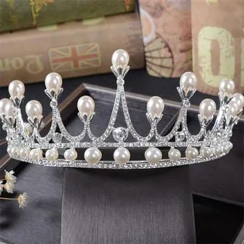 CC Šperky korún tiaras pre nevestu crystal korálky, perly svadobné doplnky do vlasov jemné šperky kráľovná bijoux korún strany HG820