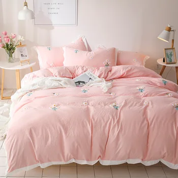 Denisroom ružové obliečky nastaviť sedmokrásky Perinu King Size Queen Size Cumlík Sady posteľ list a obliečka na Vankúš Sady YT65#