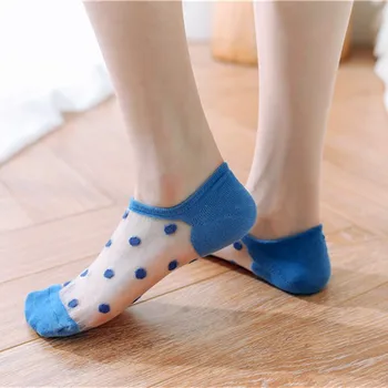 5 Párov Žien Čipky Ponožky Priedušná Krištáľové Sklo, Hodvábne Kawaii Dievča Dot Transparentné Candy Farby Leta Neviditeľné Ponožky, Papuče