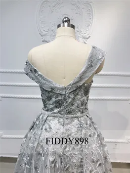 Luxusné Večerné Šaty 2020-Line Ramena Čipky Korálkové Formálne Večerné Šaty Strieborno-Modré Crystal Party Šaty Župan de Soiree