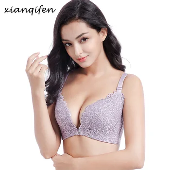 Xianqifen sexy podprsenka sada pre ženy čipky stručný predné zatvorenie krásy späť bralette sady tenké nohavičky plus veľkosť top bh brassiere BCD