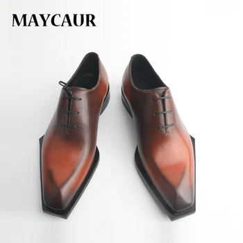 Formálne pánske topánky kožené Oxford topánky ploché dno čipky dizajnér office svadobné kvalitné luxusné elegantné kožené topánky