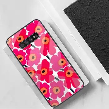 Marimekko Modrý Ružový Kvet Telefón Prípade Tvrdeného Skla Pre Samsung S20 Plus S7 S8 S9 S10 Plus Poznámka 8 9 10 Plus