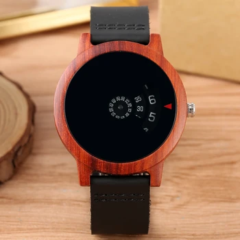 Minimalistický Gramofónu Dreva Sledovať Jedinečný vejárovité Dial Art Design Quartz Červené santalové drevo Prípade Kožený pás Muž Náramkové hodinky reloj
