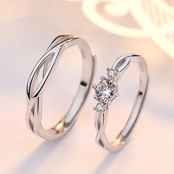 Dámy Nastaviteľné Zapojenie Svadobné 925 Sterling Silver Pár Prstene Pre Ženy, Mužov Žena Muž Láska Srdce Sľub Prst Prsteň