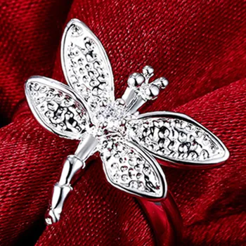 925 Striebro Kryštál Dragonfly Krúžky Ženy Móda Svadobný Prsteň, Šperky