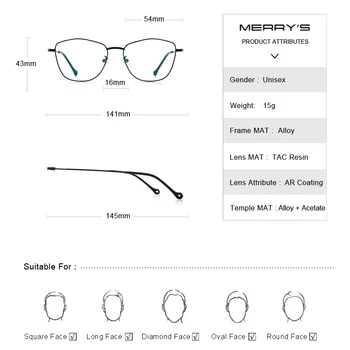 MERRYS DIZAJN Unisex Módne Trendy Okuliare, Rám Muži/Ženy Krátkozrakosť Predpis Optické Okuliare S2026