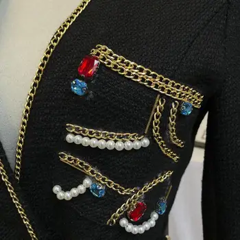 Getspring Ženy Kabát Retro Ženy Bunda Diamond Dekorácie Vintage Kabát Bunda Pás Dlhý Rukáv Zobraziť Tenké Žena Topy Jeseň 2020