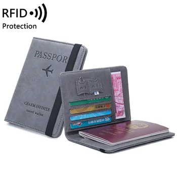 RFID Ročník Obchodných Pas Vzťahuje na Držiteľa Peňaženky Multi-Function Držiteľa Karty Ženy Muži Cestovné Peňaženky Slim Malé Peňaženky Vallet