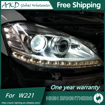 AKD Auto Styling na W221 Svetlomety 2006-2012 S300 S400 LED Reflektor ANGEL EYE NÍZKE svetlo vysoká svetla DRL Bi-Xenon Šošovky, HID