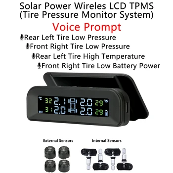 Vzduch Mornitoring Systém Tlaku v Pneumatikách Alarm Nástroj TPMS USB Auto Solárne Zobrazenie Pneumatík PSI Plnenie Bar Hlasové upozornenie Na Toyota, Jeep, VW