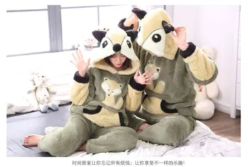 Bežné milovníkov oblečenie zvierat chvost jeseň zima kapucňou pyžamo set s prednom vrecku 3D fox tvár ženy muži sleepwear vyhovuje