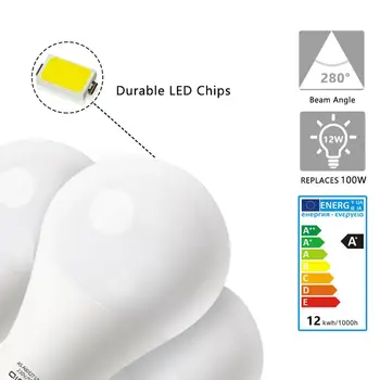 Aigostar - LED žiarovka A60 E27 12W， ekvivalent 100W ， studené biele svetlo 6400K， 1020 lúmenov， CRI≥80Ra， 280°，2500hours，pack 5