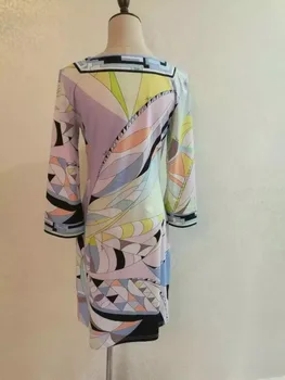Nové Návrhár Luxusných Značiek Žien Multicolour Geometrických Tlač 3/4 Rukáv Úsek Jersey Hodváb Plus Veľkosť XXL Šaty