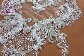 Nové off white ručné ťažké korálky nášivka patch ployester výšivky patch svadobné šaty Príslušenstvo 11*21 cm