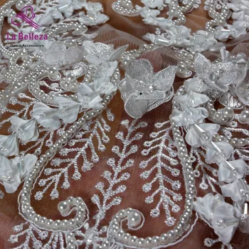 Nové off white ručné ťažké korálky nášivka patch ployester výšivky patch svadobné šaty Príslušenstvo 11*21 cm