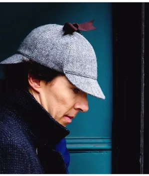 Hot Predaj Sherlock Holmes Klobúk Deerstalker Tweed Spp Film Cosplay Kostým Detektív Earflap Unisex Ploché Čiapky Román Príslušenstvo