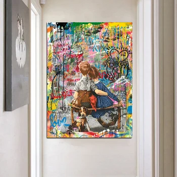 Abstrakt Slávnej Ulici Pop Milovníkov A Pes olejomaľba na Plátne Plagáty a Vytlačí Cuadros Wall Art Obrázky Pre Obývacia Izba