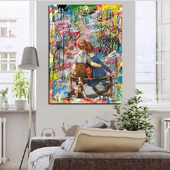 Abstrakt Slávnej Ulici Pop Milovníkov A Pes olejomaľba na Plátne Plagáty a Vytlačí Cuadros Wall Art Obrázky Pre Obývacia Izba