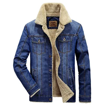 Plus veľkosť 5XL 6XL LetsKeep Zimné Denim jacket Mužov Fleece Kožušiny Golier jeans bunda pánske Outwear bundy a kabáty Kovboj, MA528