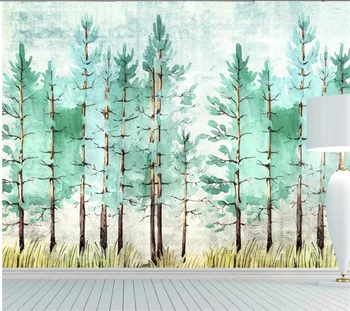 Wellyu Vlastné veľké nástenné Nordic akvarel jednoduchý elektrický zelený les výhľad na pozadí wallpaperpapel de pare