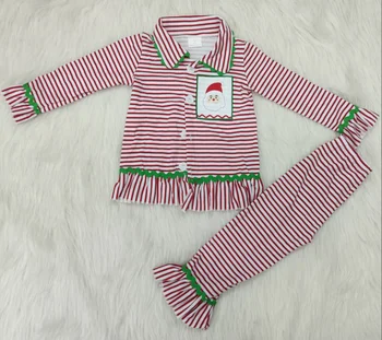 Baby Dievčatá Pyžamo Roztomilý Kreslený Santa Dlhý Rukáv Výšivky Pajama Nastaviť Deti Prúžok Pyžamá Dieťa Bavlna Pijama Oblečenie, Oblečenie Pre Voľný Čas
