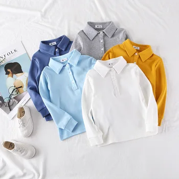 Jeseň Chlapci A Dievčatá Polo Shirts Deti Oblečenie detské Oblečenie Long-Sleeve Bavlna Pevné Školy-Jednotné Topy