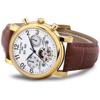 Automatické mechanické mužov módne hodinky s koženým remienkom top predaj luxusný veľký dial business Retro kostra z nehrdzavejúcej ocele
