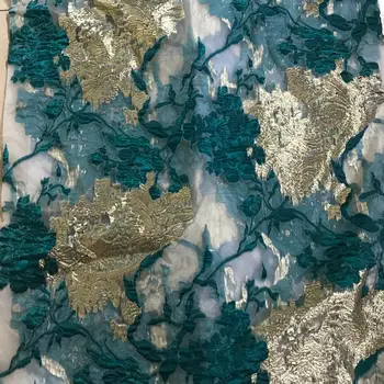 (5yards/pc )Africkej brocade tylu čipky textílie sivozelená zelenej a zlatej žakárové francúzsky čistý čipky textílie na spoločenské šaty FHS004