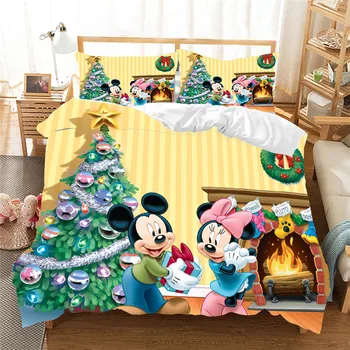Disney Vianočné posteľná bielizeň Nastaviť Mickey Minnie Perinu nastaviť, Deti, Prístelky Nastaviť Kráľovná King Size Darček nočná mora Pred Vianocami