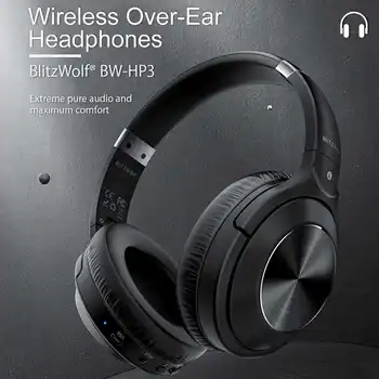 BlitzWolf BW-HP3 Bezdrôtové bluetooth Slúchadlá 40mm Driver Grafén Membrána HiFi Stereo Over-Ear Šumu Gaming Headset