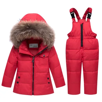 2020 deti jeseň zima tenké nadol bunda parka reálne Kožušiny chlapec baby kombinézu deti kabát snowsuit snehu oblečenie dievčatá oblečenie Set sa