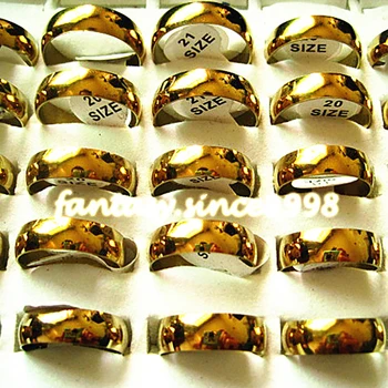 Veľkoobchod väčšinu veľa 50pcs zlaté pásmo krúžky z nehrdzavejúcej ocele 6 mm šírka