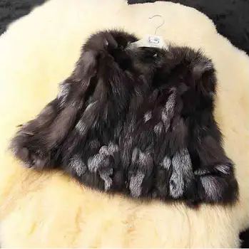 Prírodné Skutočné Reálne Silver Fox Kožušinový Kabát pre Ženy Teplé Zimné TFP316