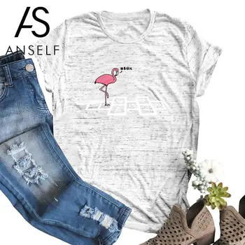 Anself Plus Veľkosť T-shirt Cartoon Zvierat Vták Flamingo Čísla Tlač Nadrozmerné T Košele, Ženské Okrúhlym Výstrihom, Krátky Rukáv Vtipné Tričko