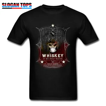 Whisky T-shirt Klasické Lebky T Shirt pánske Svätej Vody, Oblečenie Goth Halloween Topy Hip Hop Tees Hard Rock, Funky Streetwear Čierna