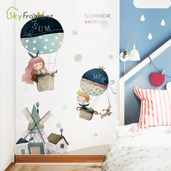 Cartoon romantický teplovzdušný balón nálepky deti miestnosti dekorácie spálňa decor domova tvorivé samolepiace nálepky na stenu