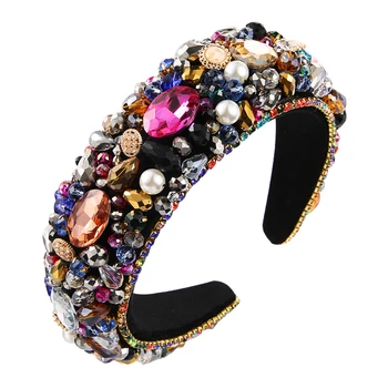 Nádherný Barokový Full Multi Color Crystal hlavový most pre Ženy, Luxusné Simulované Pearl Drahokamu Hairband Žena Strany Headpiece