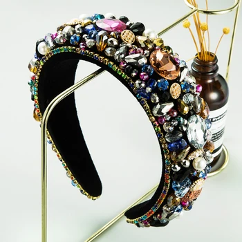 Nádherný Barokový Full Multi Color Crystal hlavový most pre Ženy, Luxusné Simulované Pearl Drahokamu Hairband Žena Strany Headpiece