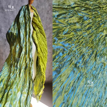 Nový Skladaný Záhyby Textílie Miyake štýl Redesign Gradient Modrá Zelená DIY Fáze Šaty, Sukne, Šaty na Promócie Dizajnér Textílie