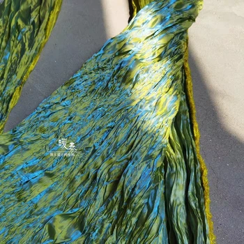 Nový Skladaný Záhyby Textílie Miyake štýl Redesign Gradient Modrá Zelená DIY Fáze Šaty, Sukne, Šaty na Promócie Dizajnér Textílie