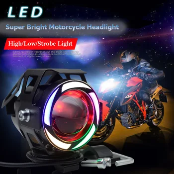Motocykel LED Reflektor U7 Moto svetlá pre scooter motorke Hmlové Svietidlo Anjel Devil eyes s LED Vonkajšie Blikajúce výstražné Svetlo 12V
