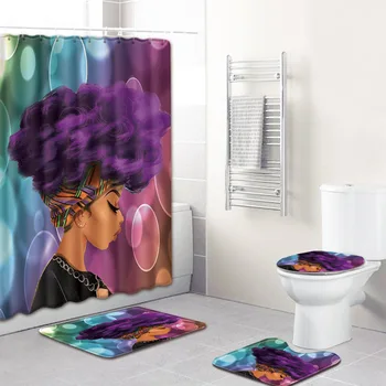 Sexy African American Muži Ženy 3D Vytlačené koberec, Kúpeľňa Záclony Sprchový Záves Wc 3 ks súprava Koberčekov Vaňa Non-Slip Mat/Koberec