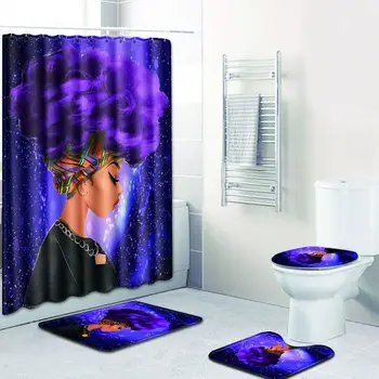 Sexy African American Muži Ženy 3D Vytlačené koberec, Kúpeľňa Záclony Sprchový Záves Wc 3 ks súprava Koberčekov Vaňa Non-Slip Mat/Koberec