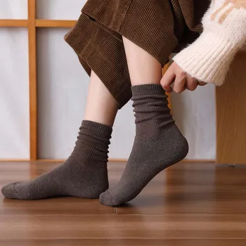 Zimné dámske Zosilnené Teplé Harajuku Retro Čistá Bavlna Froté Bežné Ponožky 5 Pár