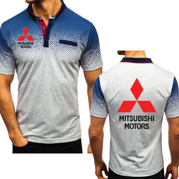 Nové Letné Pánske Krátke rukáv Mitsubishi Auto Logo bežné tričko vysokej kvality klope krku Bavlna pánske polo