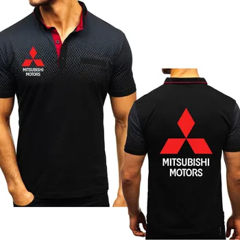 Nové Letné Pánske Krátke rukáv Mitsubishi Auto Logo bežné tričko vysokej kvality klope krku Bavlna pánske polo