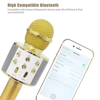 Bluetooth Prenosných Bezdrôtových Kondenzátora Ručný Mikrofón Zabudovaný Reproduktor Karaoke mikrofón Kompatibilný S PC/iPad/iPhone/Smartphone