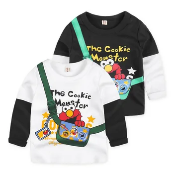 Sesame Street Batoh Skupiny Vytlačené Deti stribrnou Nitkou T-shirt Deti Chlapcov Zimné Klesnutie Tričko Girl Fashion T-shirt