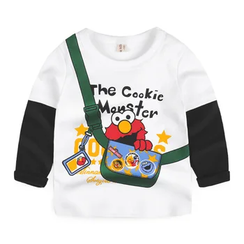 Sesame Street Batoh Skupiny Vytlačené Deti stribrnou Nitkou T-shirt Deti Chlapcov Zimné Klesnutie Tričko Girl Fashion T-shirt